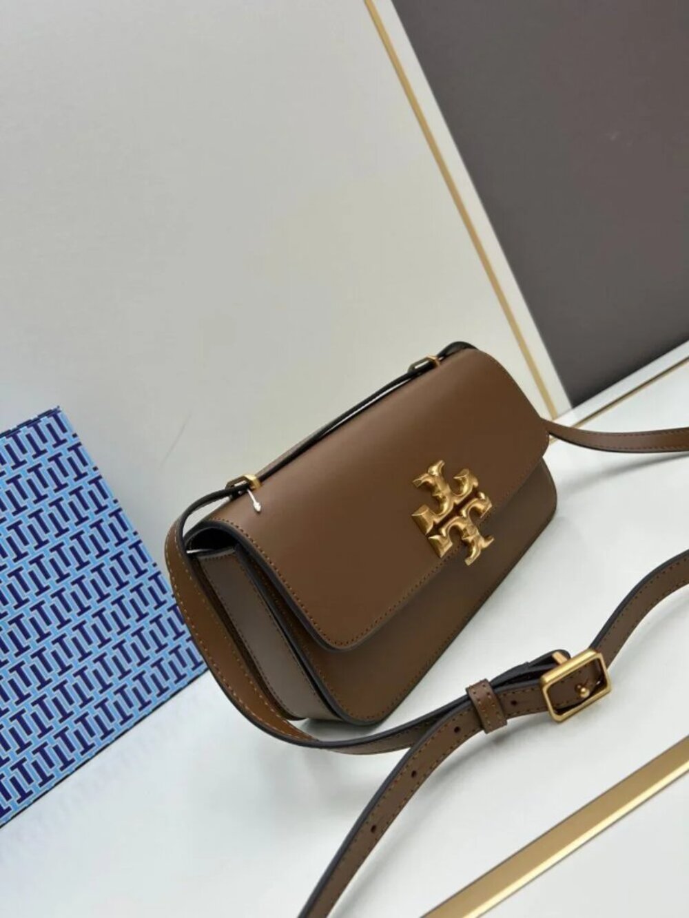 Eleanor Brown Leather Shoulder Crossbody Flap Bag View 2